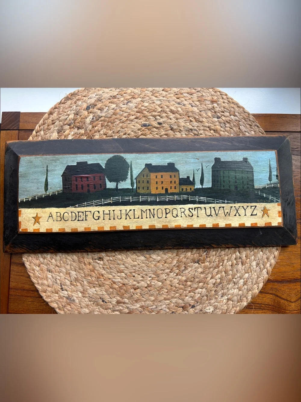 Vintage Wooden C.Palmer Signed Countryside Alphabet Art Primitive Folk Art